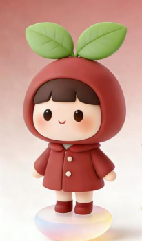 红豆宝IP形象,可爱的卡通机器人设计,圆润的身体,温暖的笑容,柔和的红色和粉色配色,体现安全、温暖、可靠的品牌特性