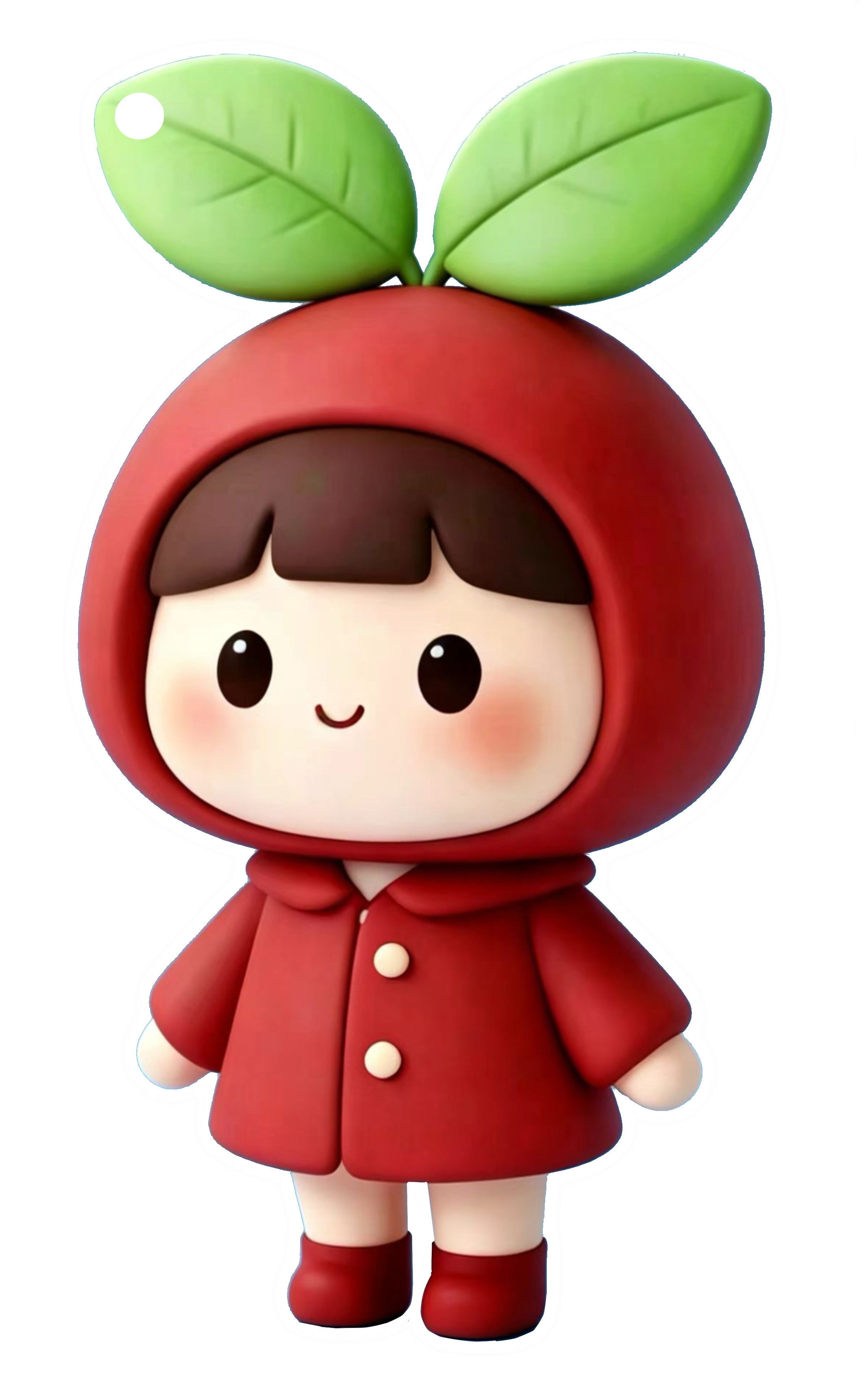 红豆宝IP形象，可爱的卡通机器人设计，圆润的身体，温暖的笑容，柔和的红色和粉色配色，体现安全、温暖、可靠的品牌特性